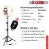 5Core 10" Selfie Ring Light Stand  with 43" Adjustable Tripod Stand & Phone Holder  3 Color Mode