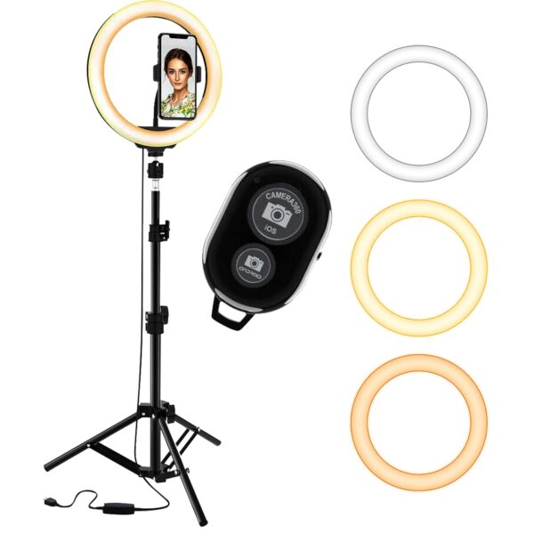 5Core 10" Selfie Ring Light Stand  with 43" Adjustable Tripod Stand & Phone Holder  3 Color Mode